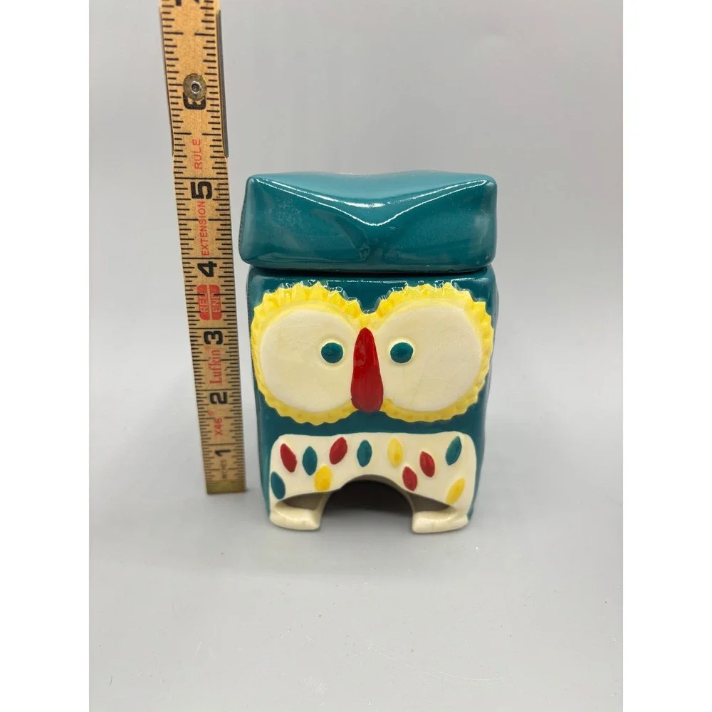 MSRF Inc Design Studio Owl Ceramic Tea Bag Holder Teal Blue Lidded Jar‎ Decor